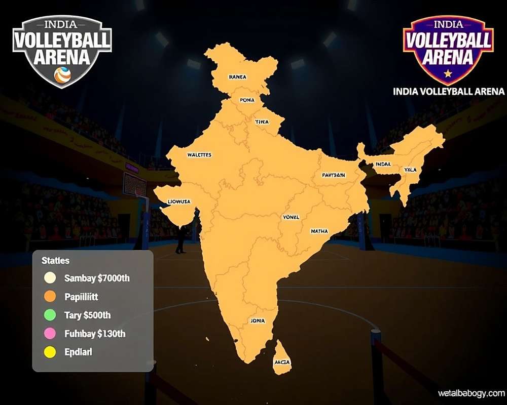 India Volleyball Arena download statistics map showing popularity across Indian states with India Volleyball Arena watermark